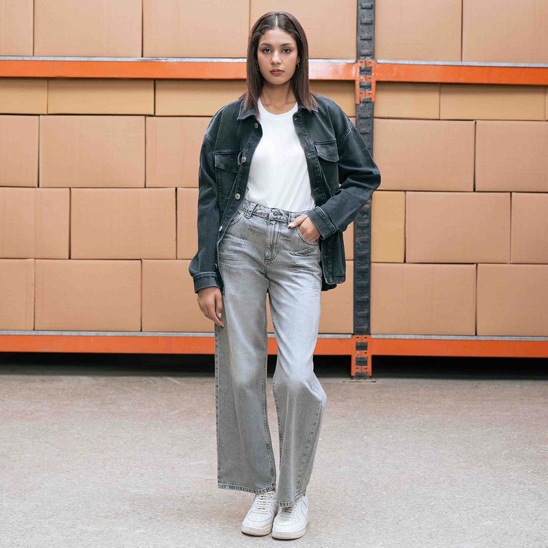 Women's Oversized Charcoal Denim Shacket