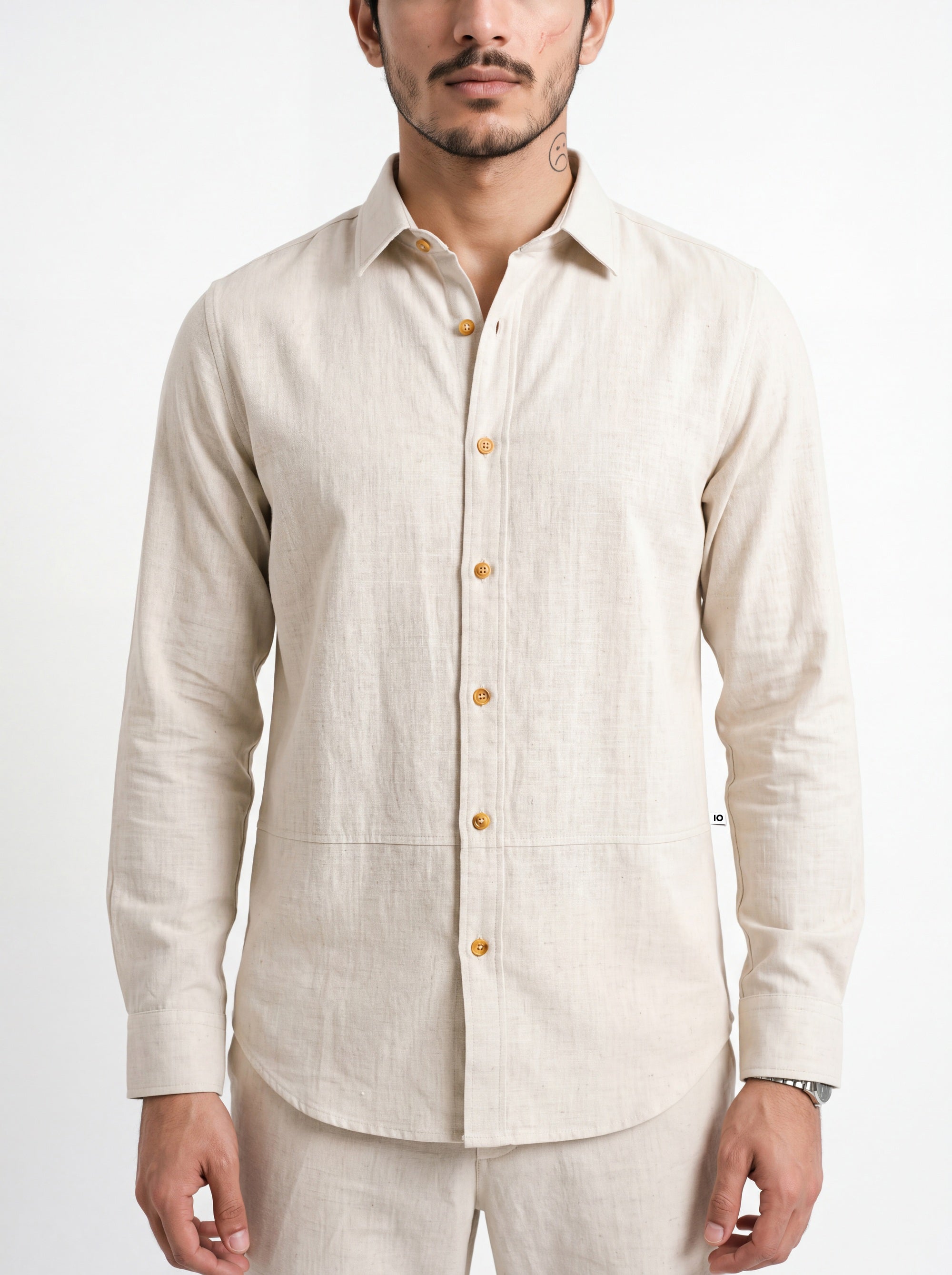 March Fit – Uni Crop Full Sleeves Shirt – Beige Linen