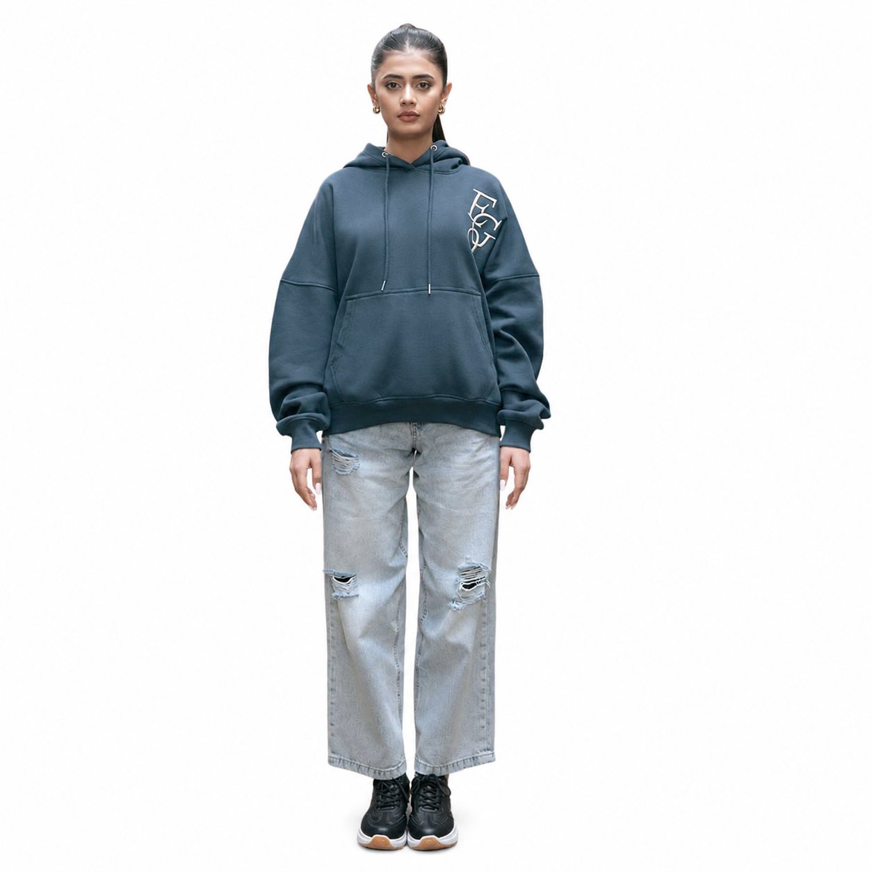 Dark Teal EGO Drop-Shoulder Hoodie