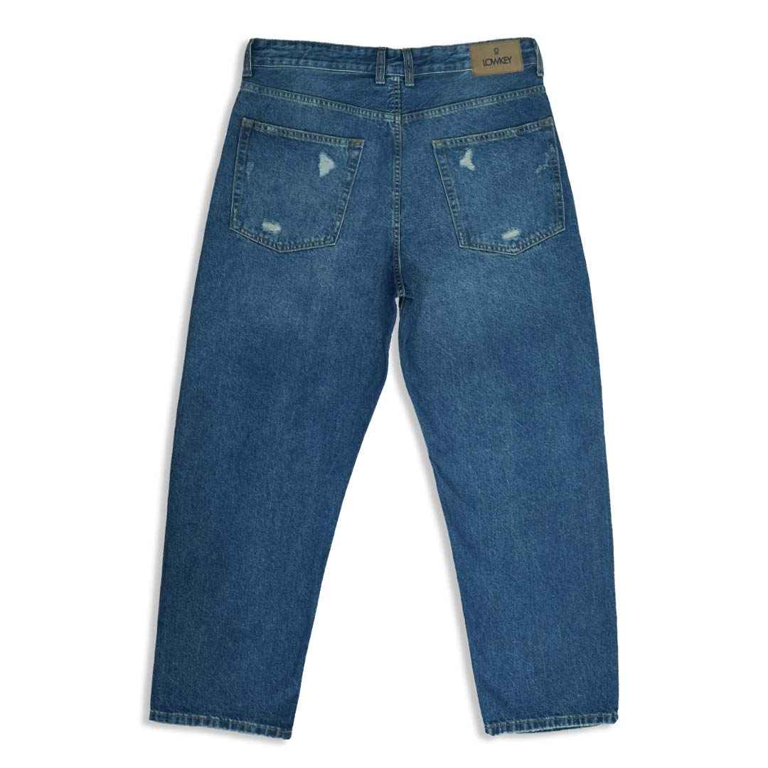 Mid Dark Distressed Baggy Jeans