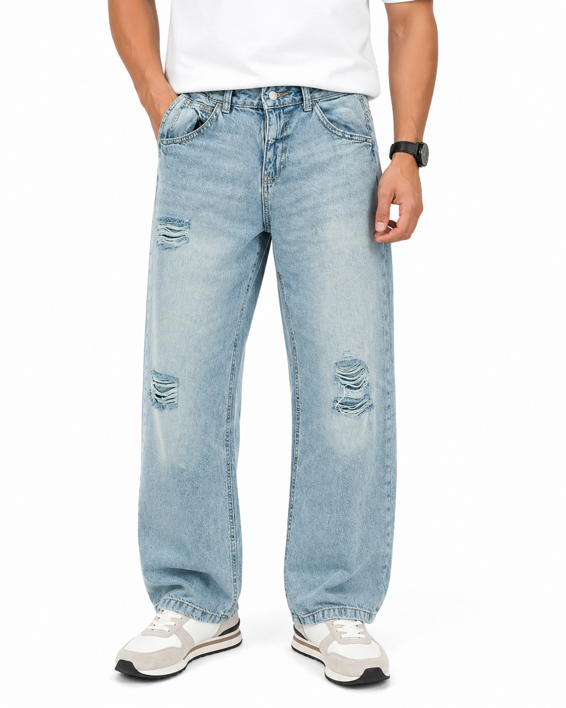 Light Wash Distressed Baggy Jeans