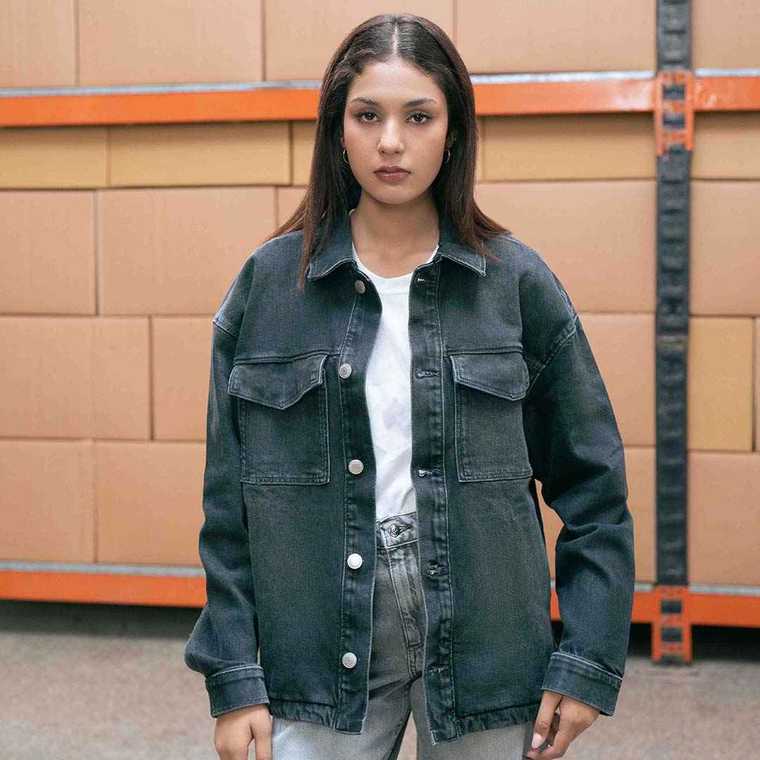 Women's Oversized Charcoal Denim Shacket