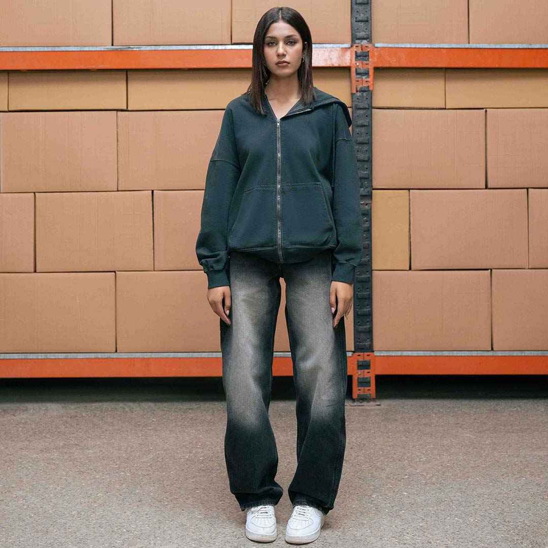 Women's Vintage Black Zipper Hoodie