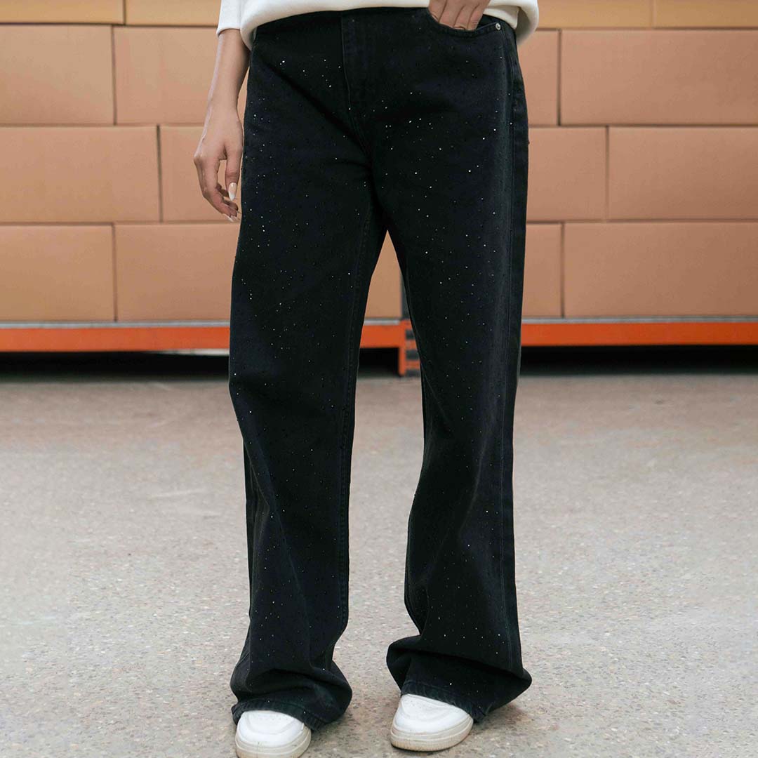 Black Studded Baggy Jeans