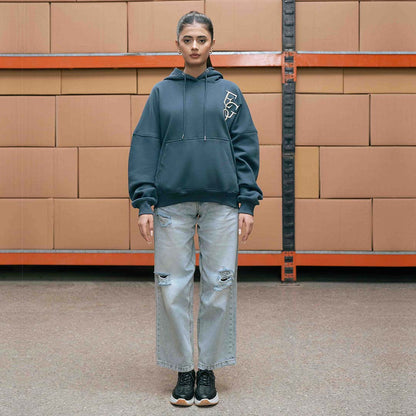 Dark Teal EGO Drop-Shoulder Hoodie