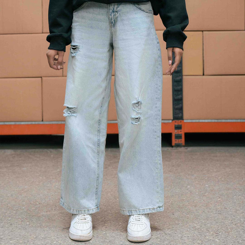 Light Wash Distressed Baggy Jeans