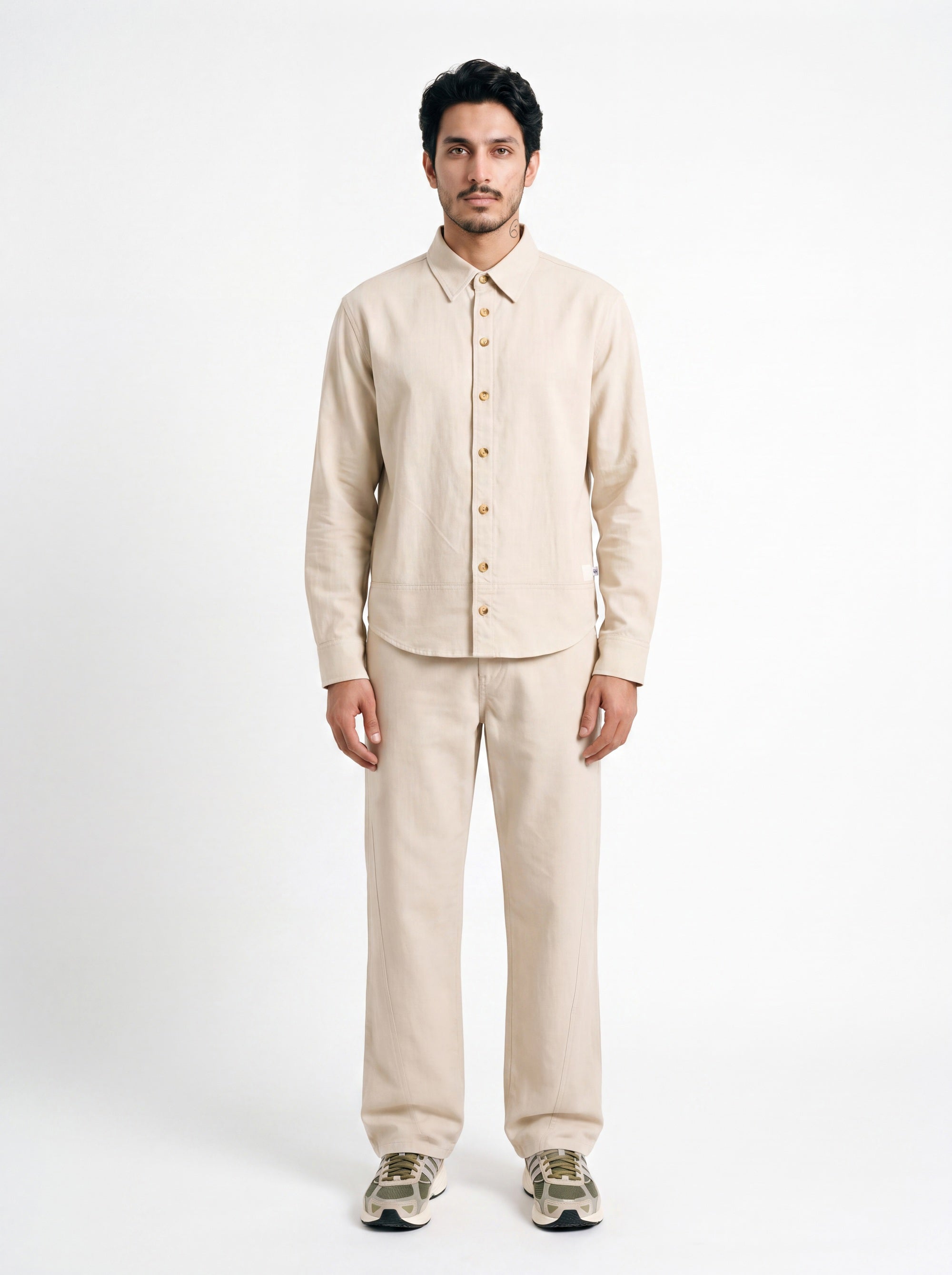 March Fit – Uni Crop Full Sleeves Shirt – Beige Linen