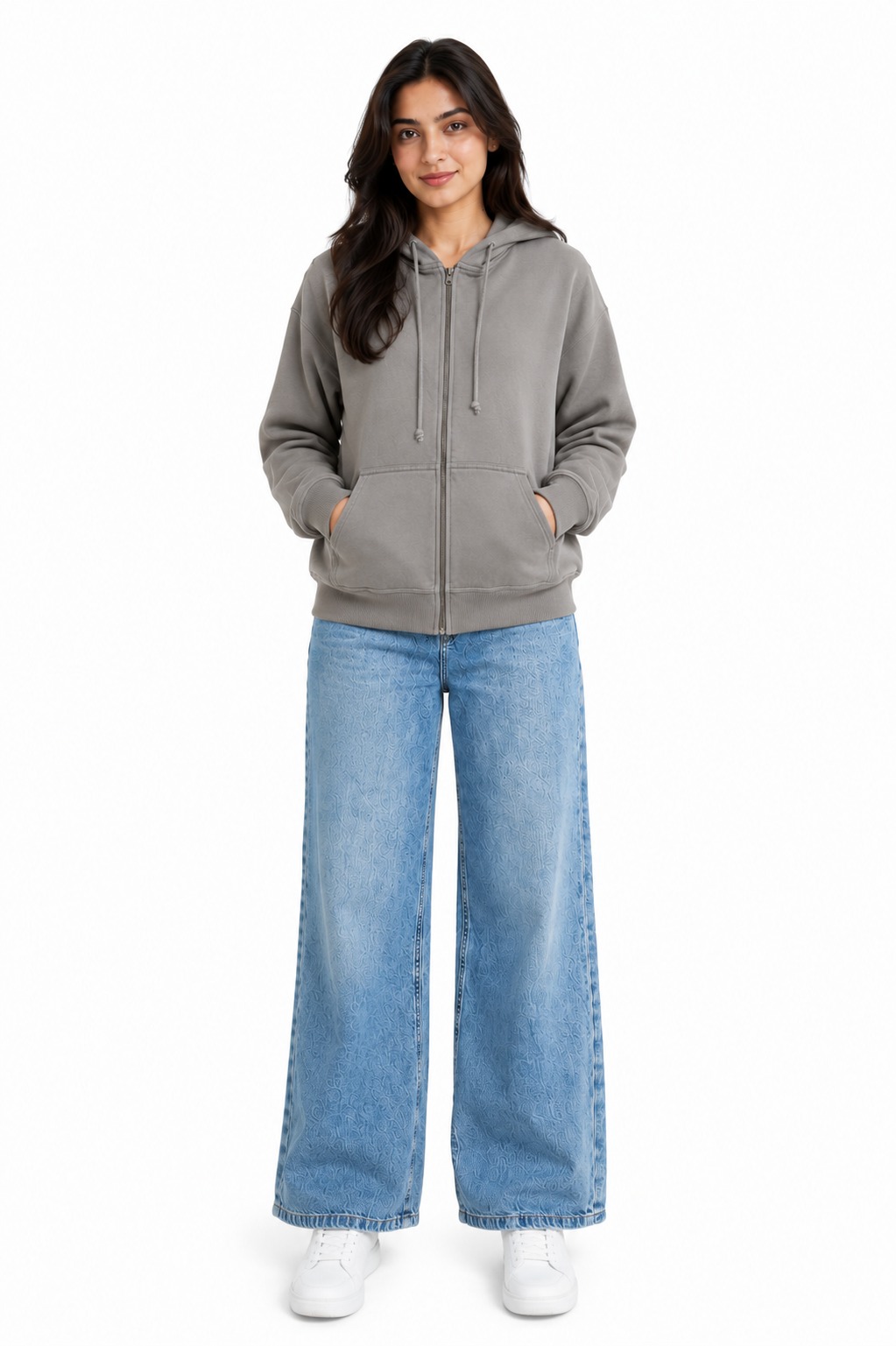 Women's Vintage Grey Zipper Hoodie
