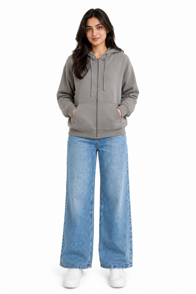 Women's Vintage Grey Zipper Hoodie