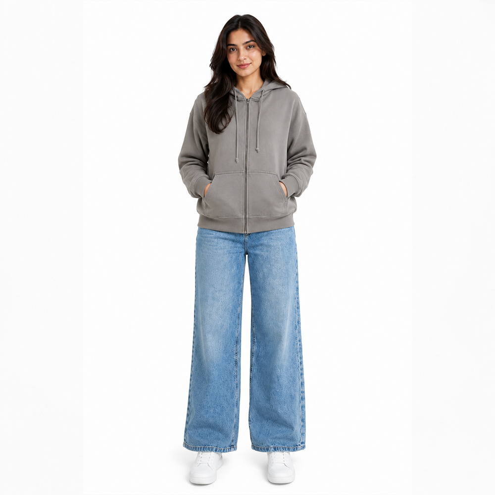 Women's Vintage Grey Zipper Hoodie