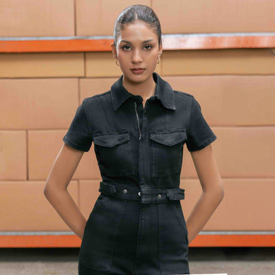 Black Denim Jumpsuit