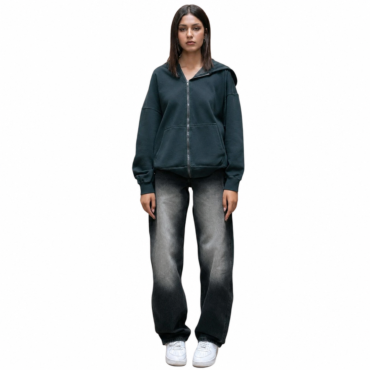 Women's Vintage Black Zipper Hoodie