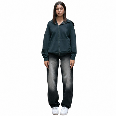 Women's Vintage Black Zipper Hoodie