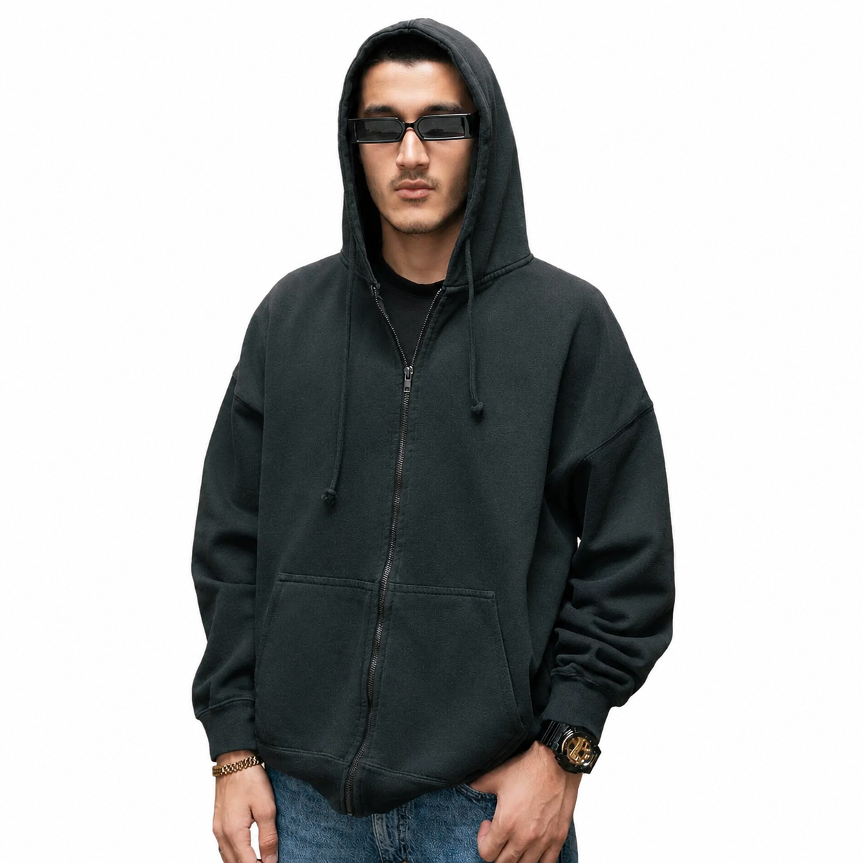 Vintage Black Zipper Hoodie