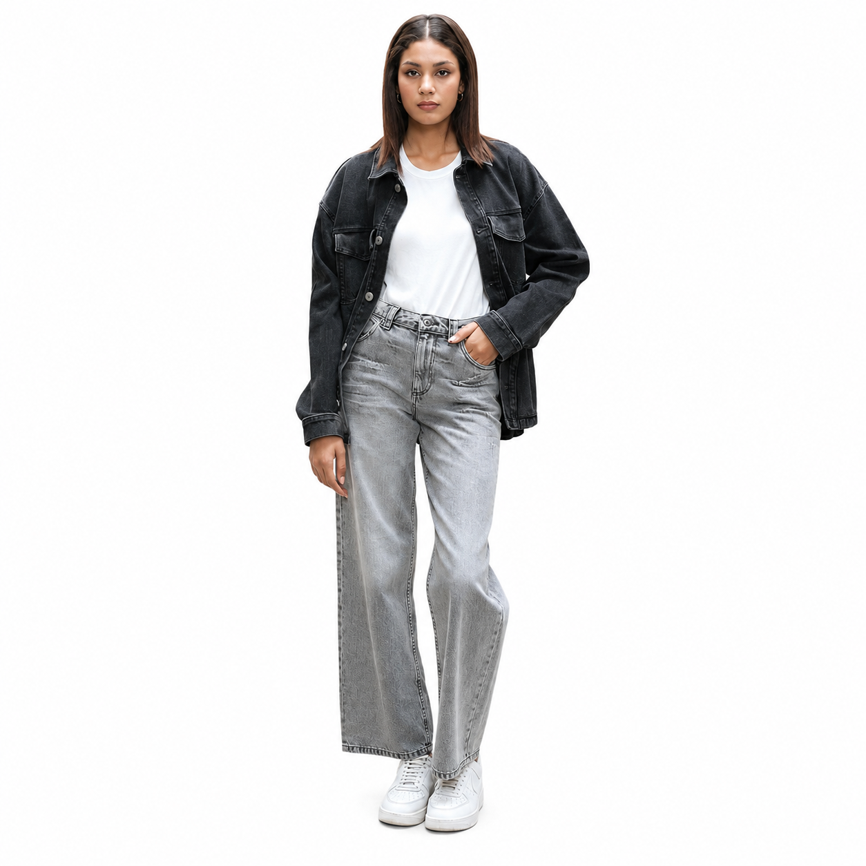 Women's Oversized Charcoal Denim Shacket