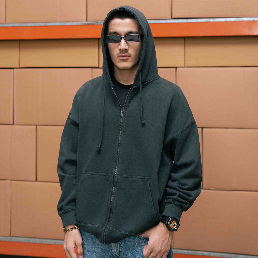 Vintage Black Zipper Hoodie