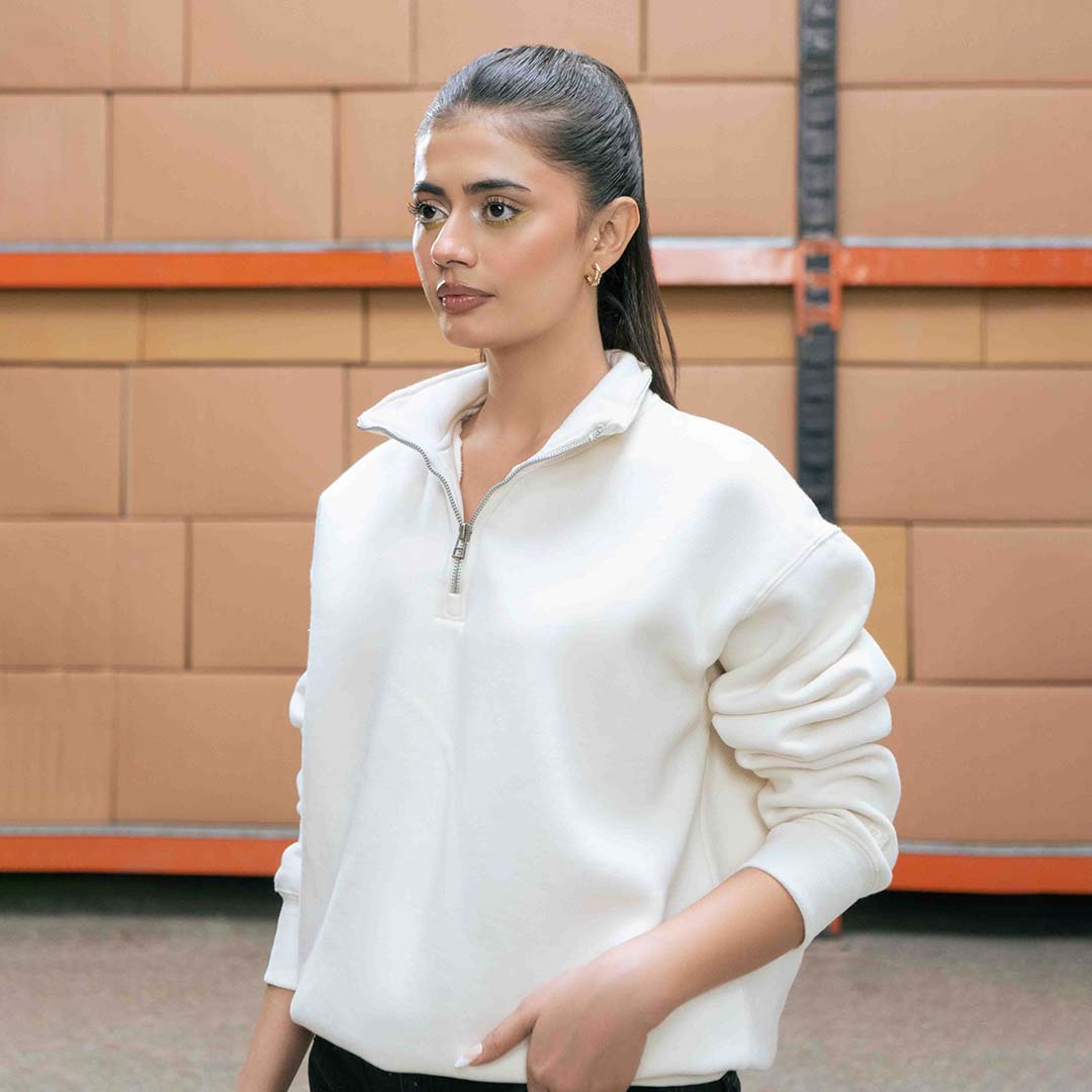 Women's Cream Quarter Zipper