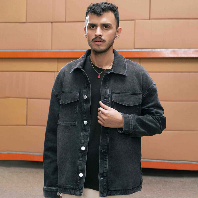 Oversized Charcoal Denim Jacket